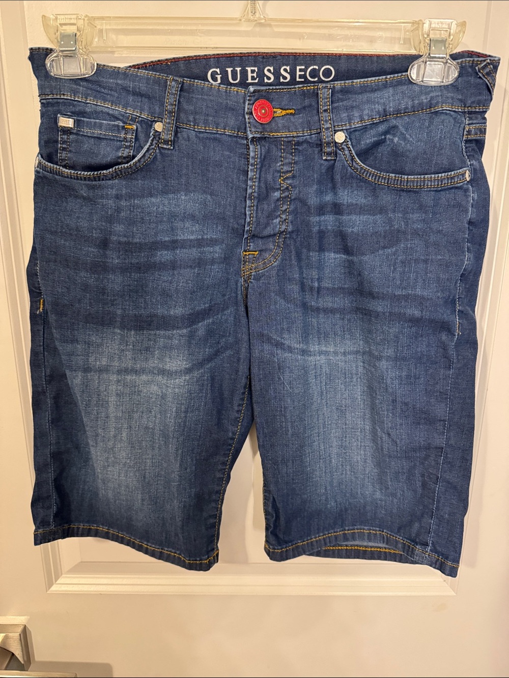 GUESS Eco Men's Denim Shorts in Indigo Blue with Red Accent
